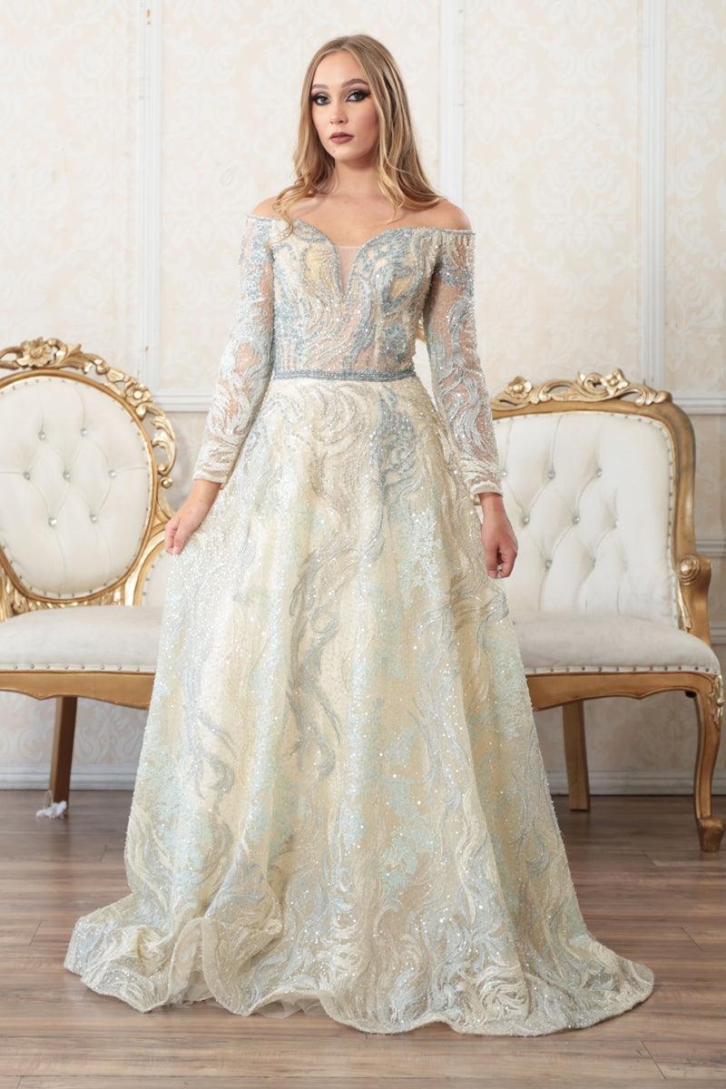 Prom Dresses Prom Long Off Shoulder A Line Ball Gown Beige