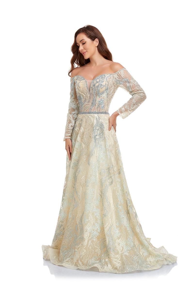 Prom Dresses Prom Long Off Shoulder A Line Ball Gown Beige