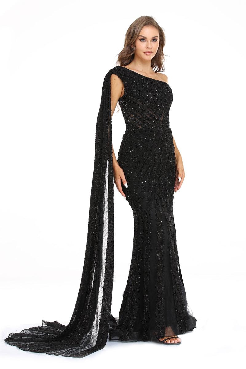 Prom Dresses Long One Shoulder Formal Prom Gown Black