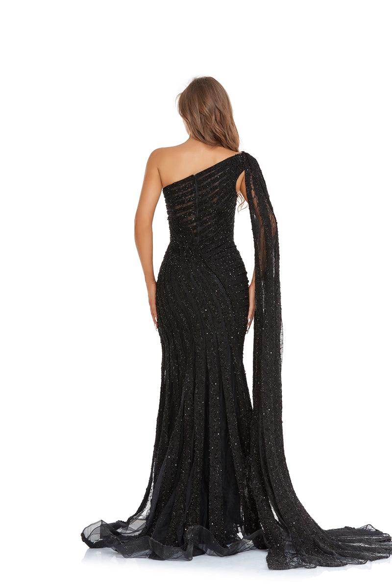Prom Dresses Long One Shoulder Formal Prom Gown Black