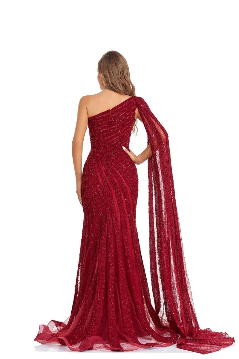 Prom Dresses Long One Shoulder Formal Prom Gown Burgundy