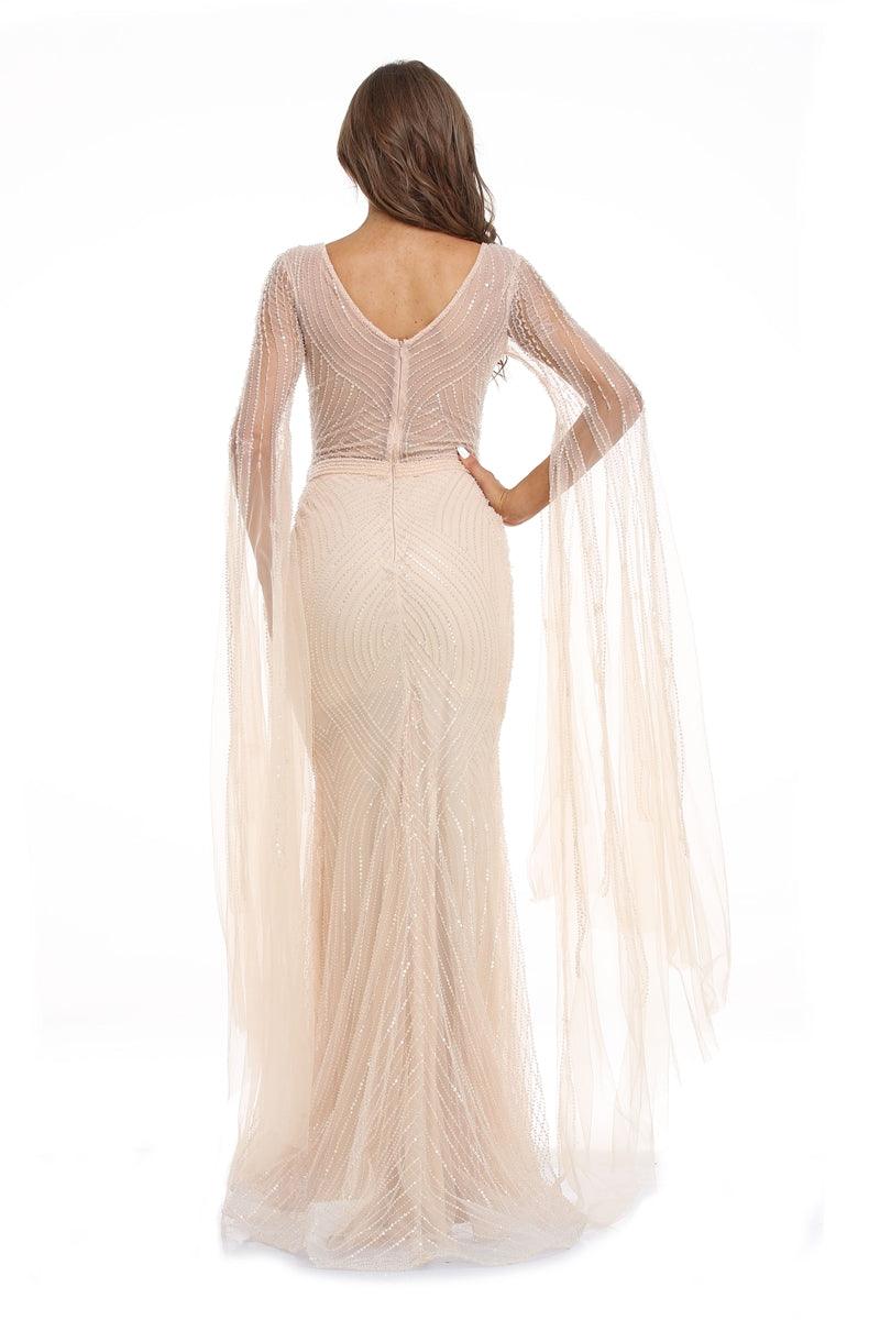 Prom Dresses Long Sleeve Formal Evening Dress Beige