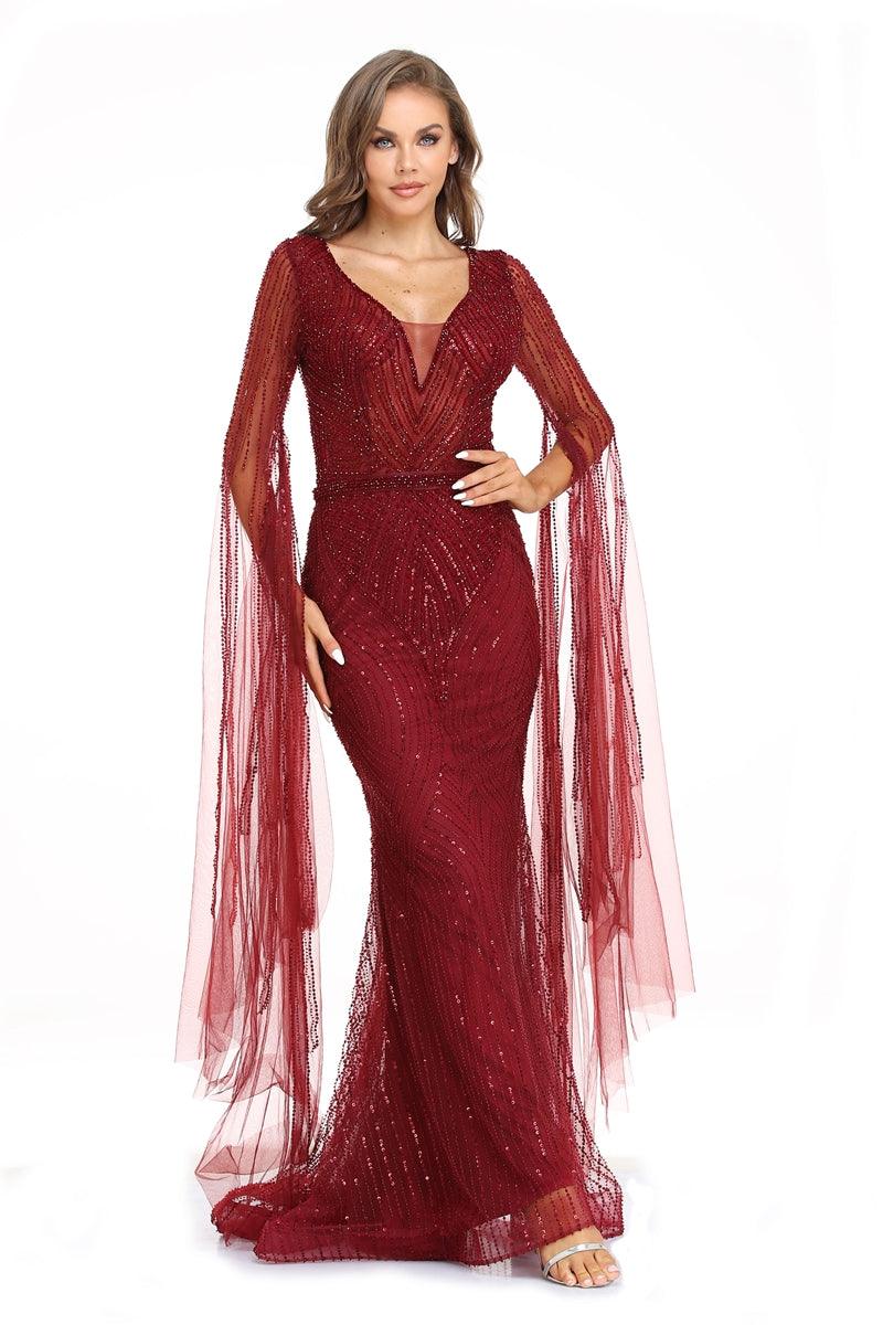 Prom Dresses Long Sleeve Formal Evening Dress Maroon