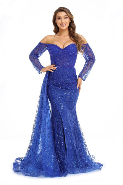 Prom Dresses Prom Long Off Shoulder Formal Dress Royal Blue