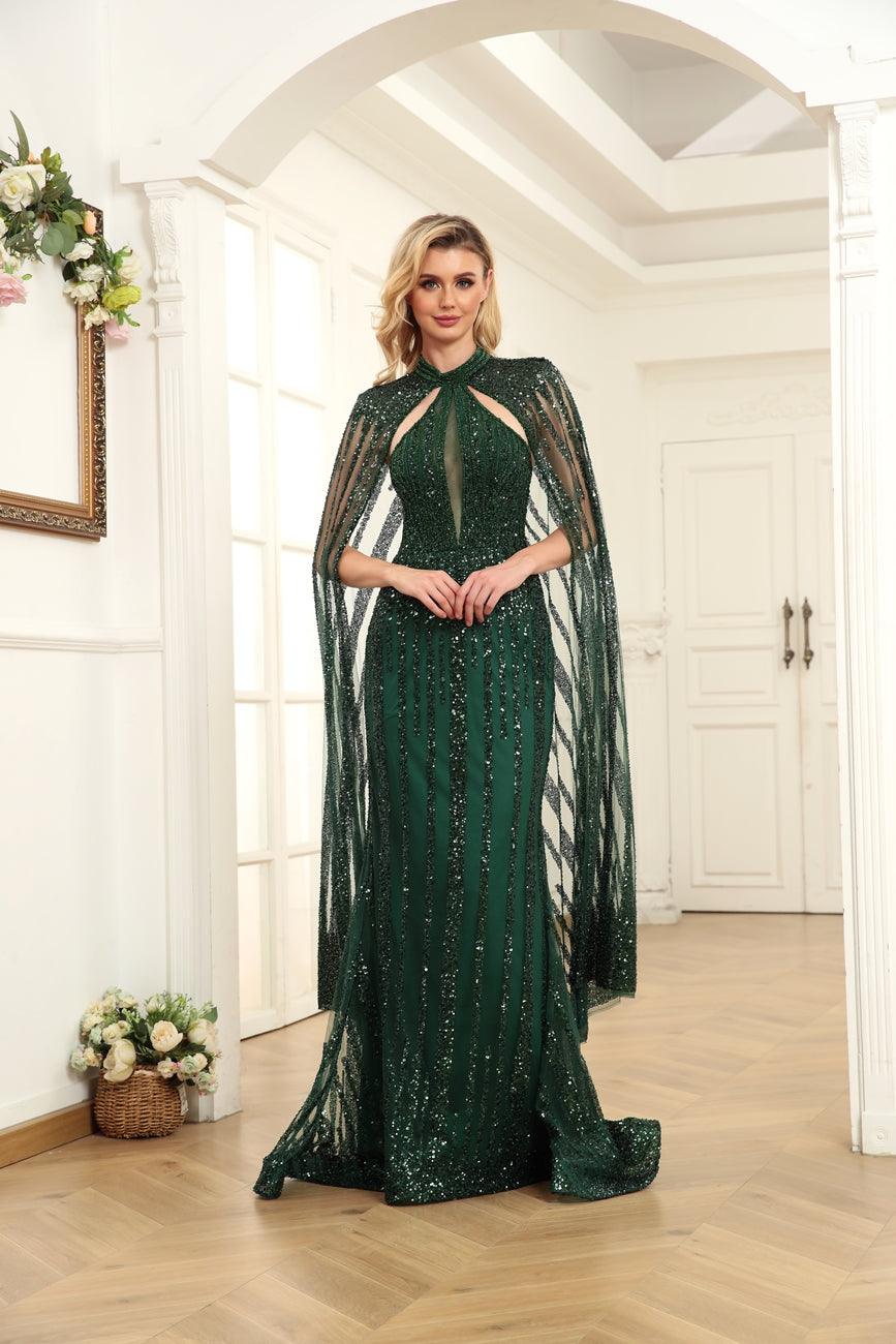 Prom Dresses Prom Long Halter Formal Cape Dress Emerald