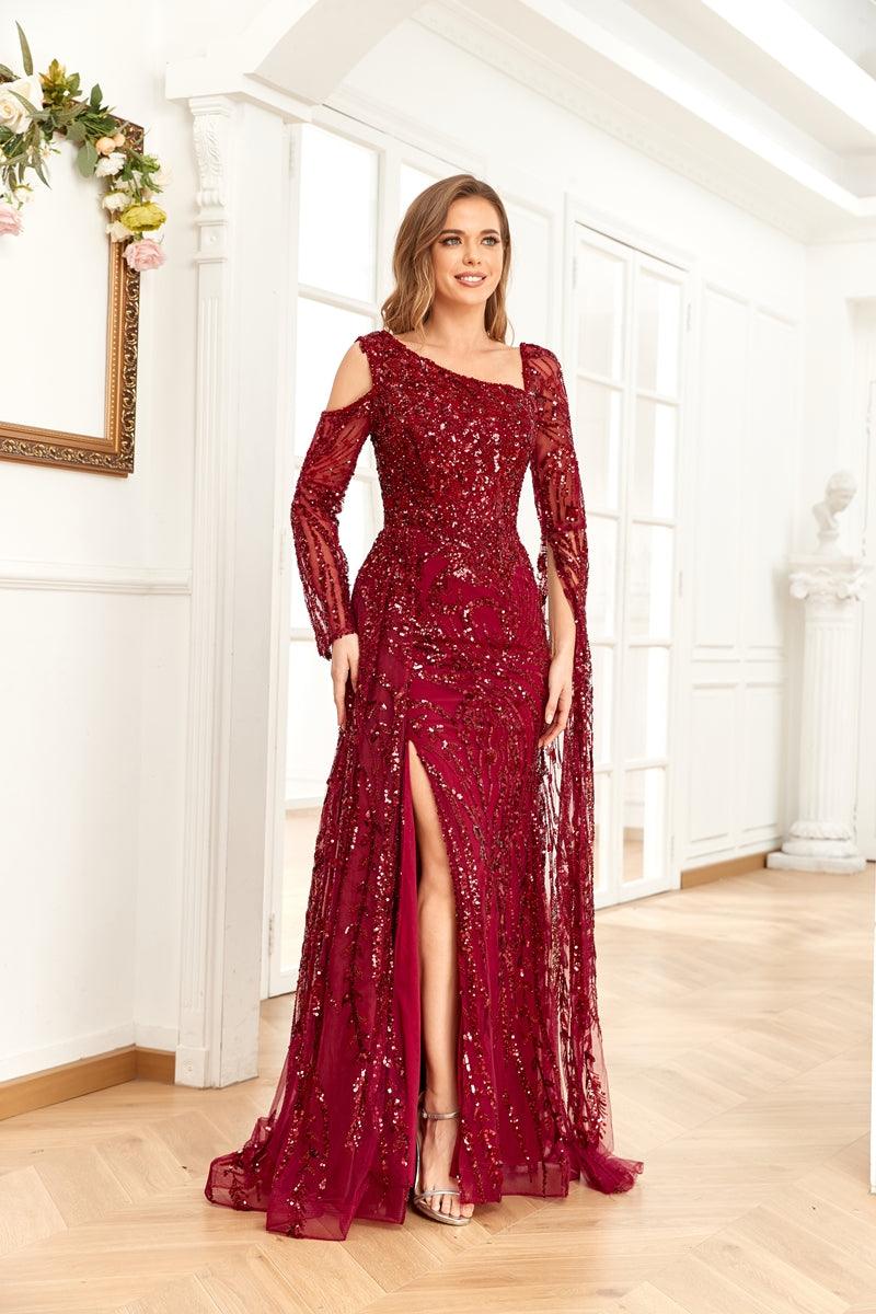Prom Dresses Long Formal Beaded Prom Dress Maroon
