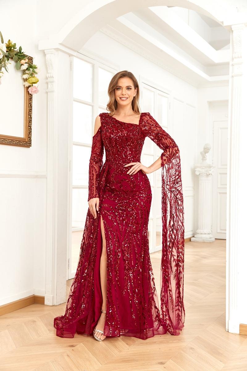 Prom Dresses Long Formal Beaded Prom Dress Maroon