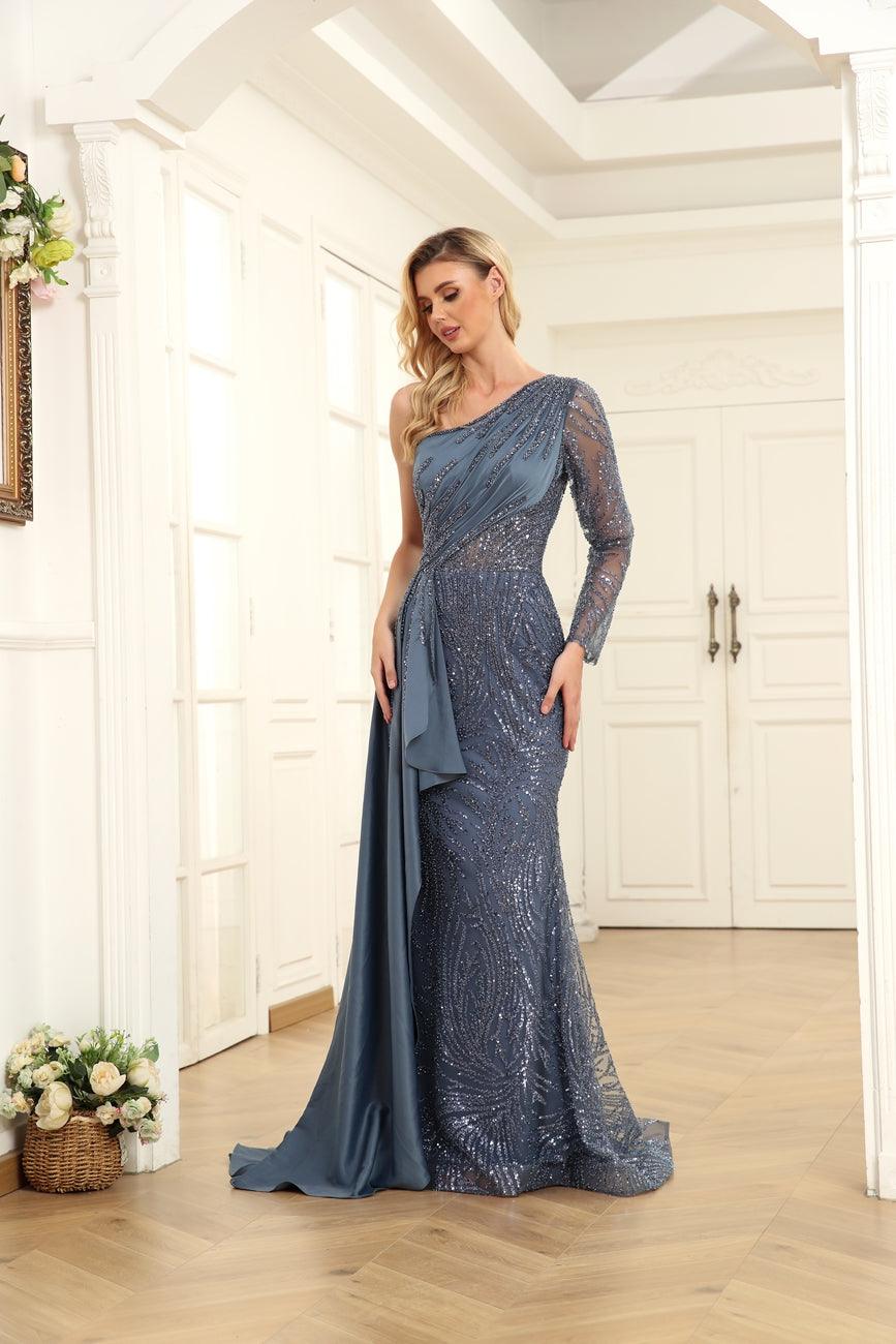 Prom Dresses Prom Long One Shoulder Formal Dress Blue