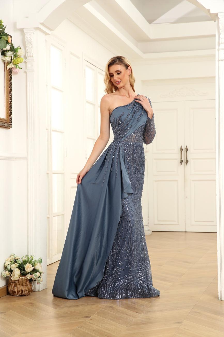 Prom Dresses Prom Long One Shoulder Formal Dress Blue