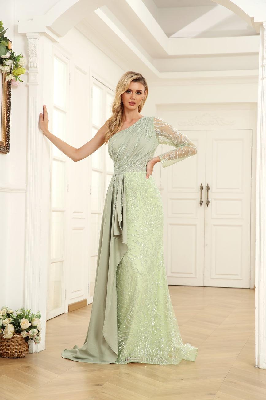 Prom Dresses Prom Long One Shoulder Formal Dress Lime