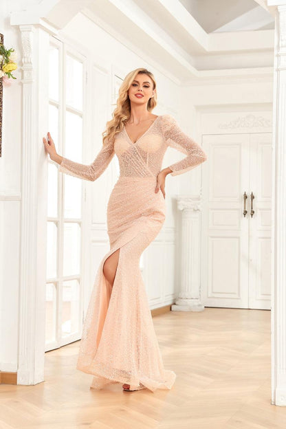 Prom Dresses Prom Long Sleeve Formal Evening Gown Pink