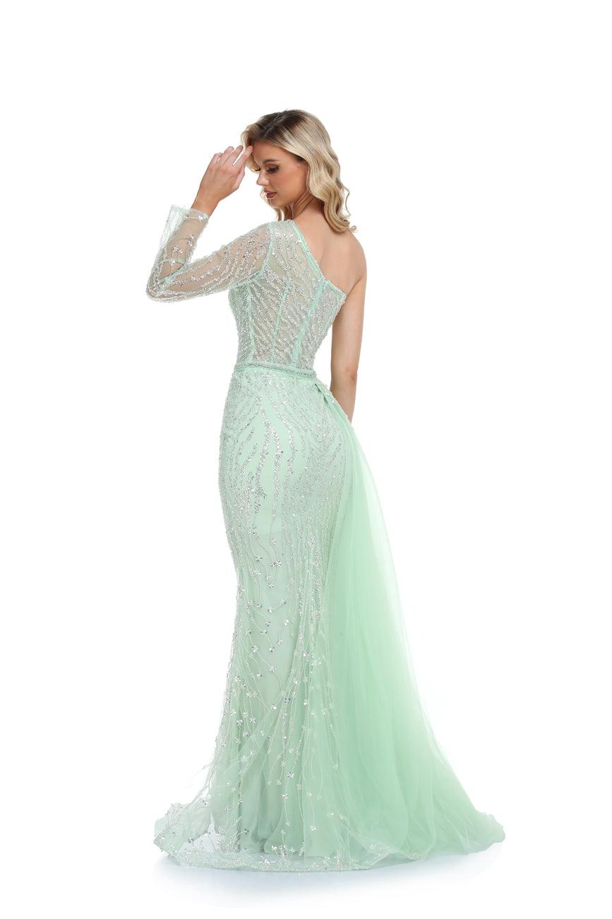 Prom Dresses Long One Shoulder Formal Beaded Prom Dress Mint