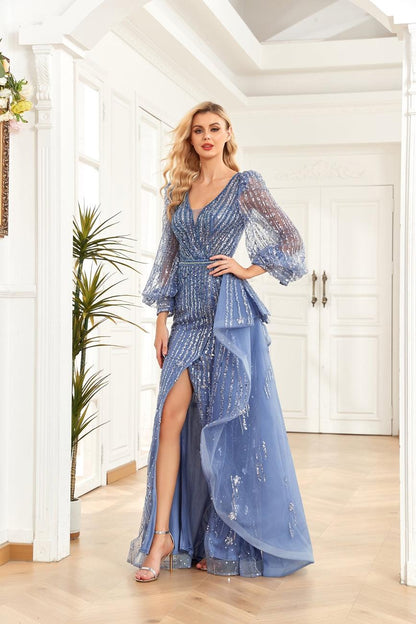 Prom Dresses Prom Long Sleeve Formal Evening Gown Blue