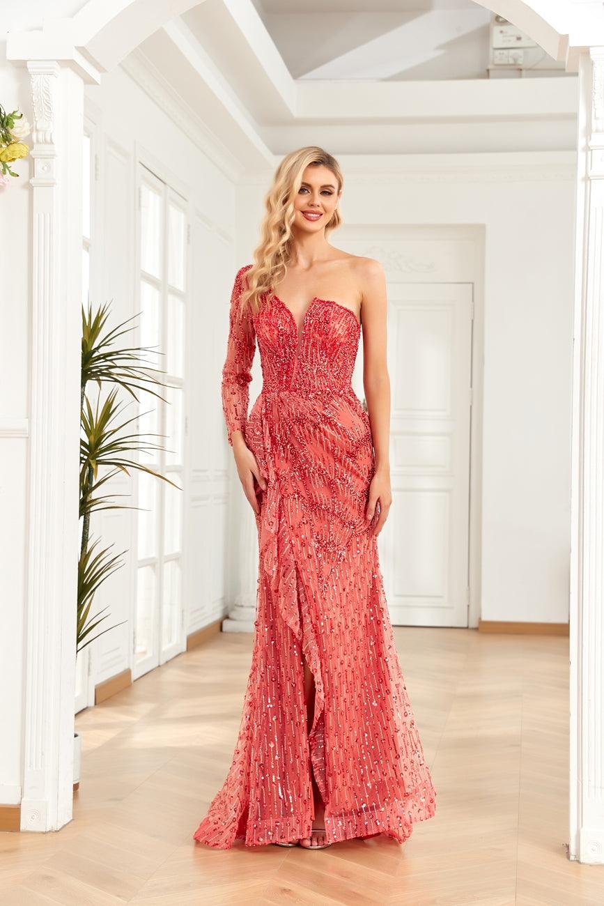 Prom Dresses Prom Long One Shoulder Formal Dress Coral