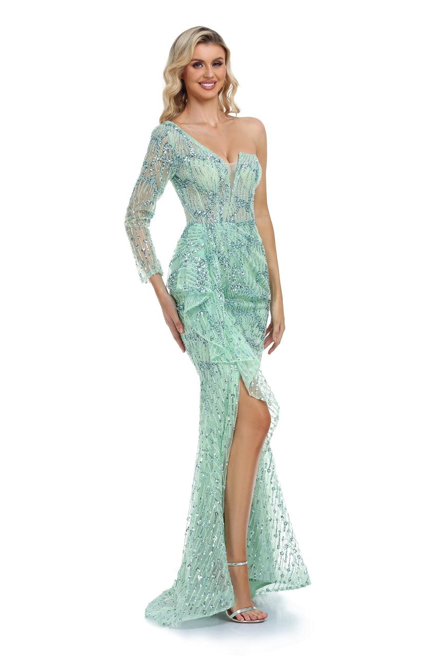 Prom Dresses Prom Long One Shoulder Formal Dress Mint