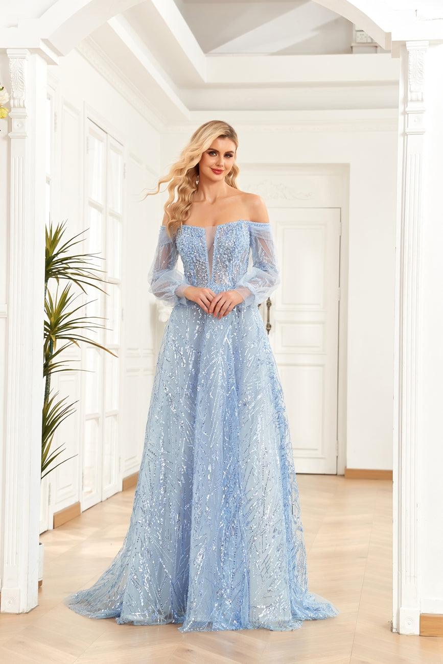 Prom Dresses Prom Long Off Shoulder Ball Gown Blue