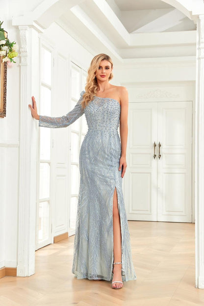 Prom Dresses Long One Shoulder Formal Prom Dress Blue