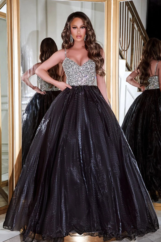 Black Silver Portia and Scarlett PS23035 Long Spaghetti Strap Prom Ball ...
