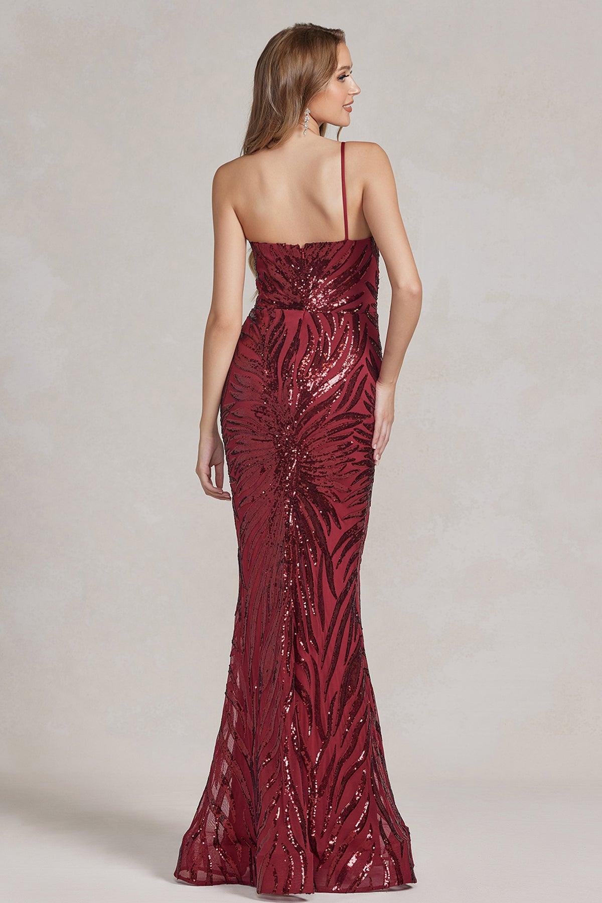 Nox Anabel R1204 Long One Shoulder Fitted Prom Dress Black