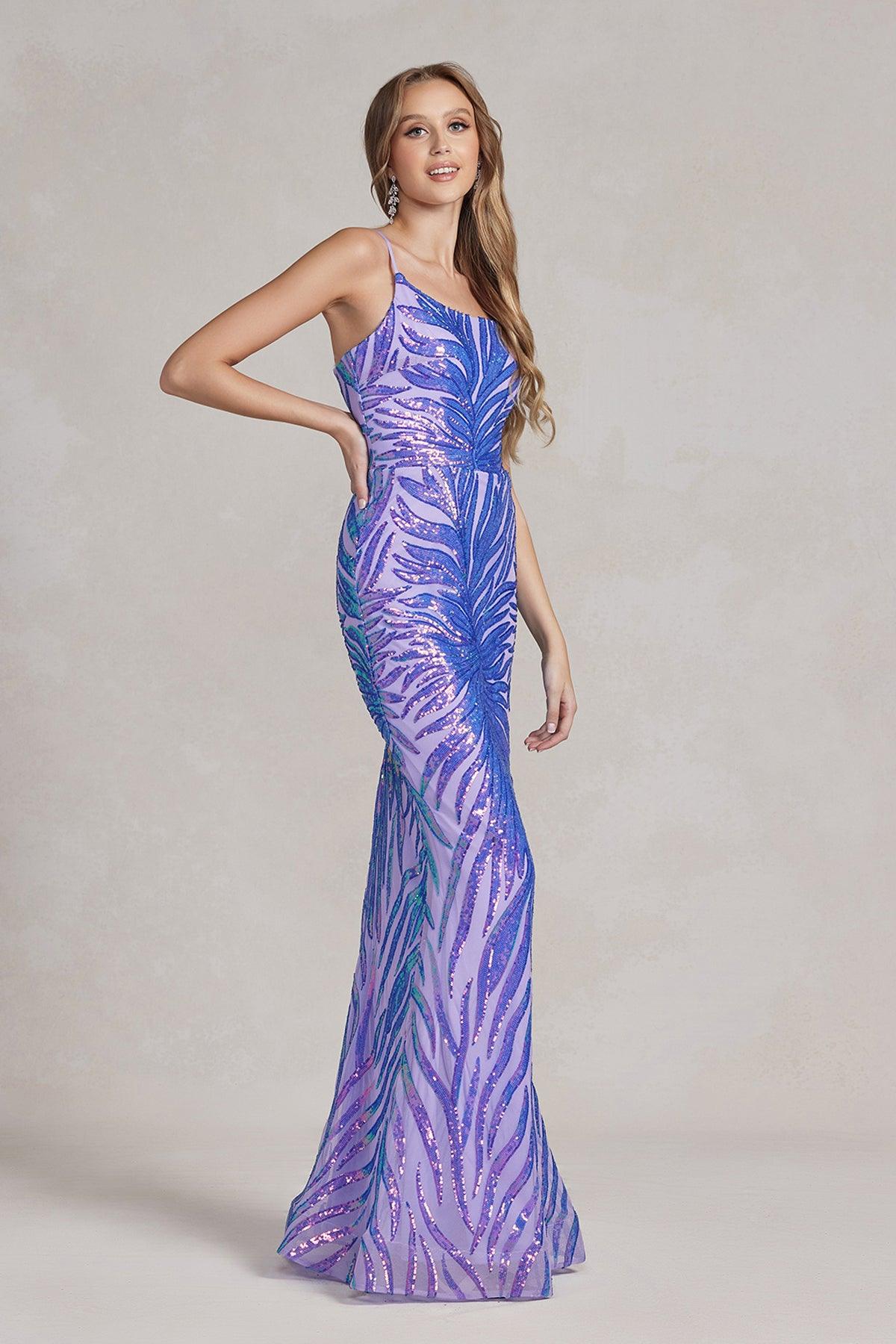 Nox Anabel R1204 Long One Shoulder Fitted Prom Dress Burgundy