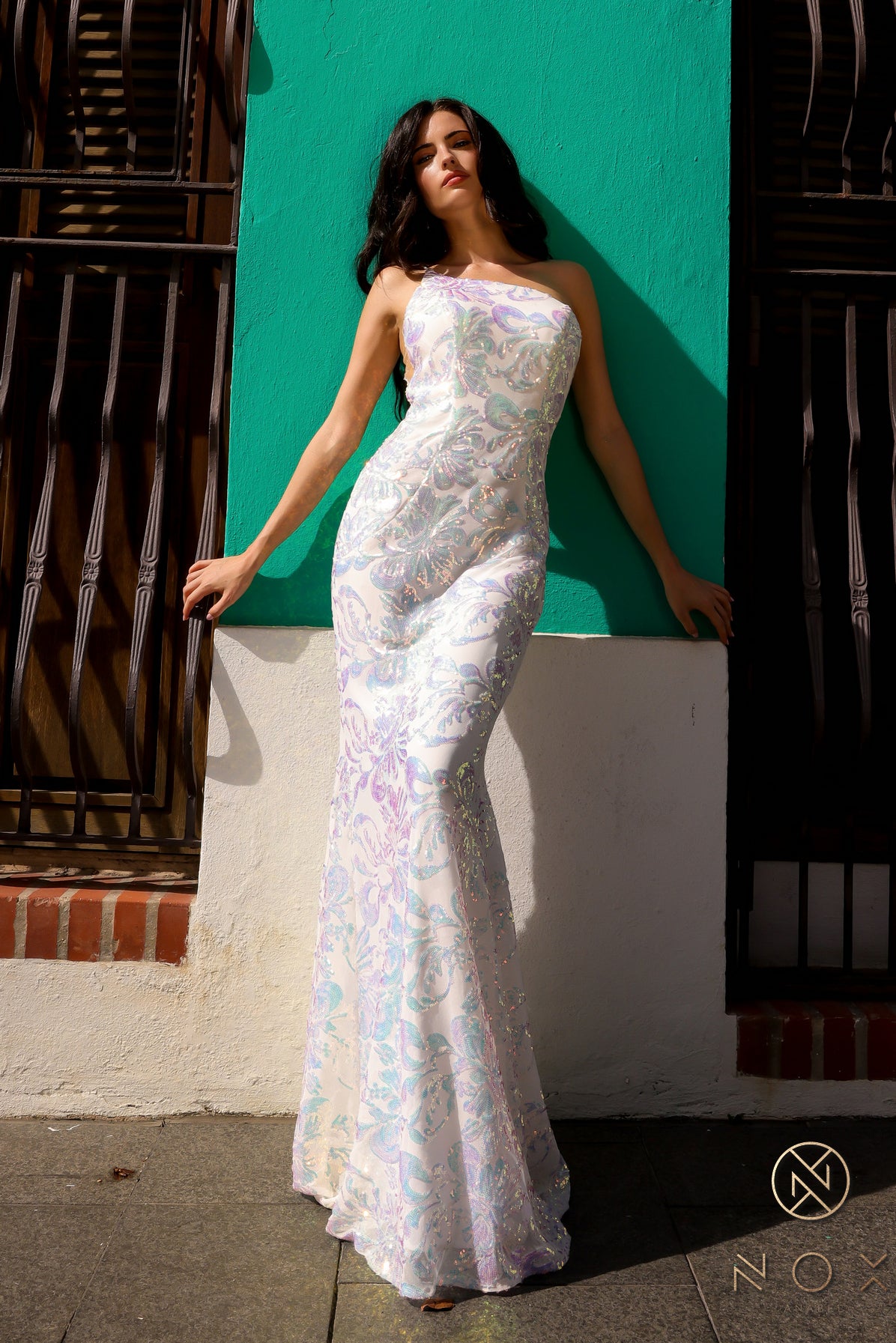 Prom Dresses Fitted Long Prom Sequins Dress White Multi