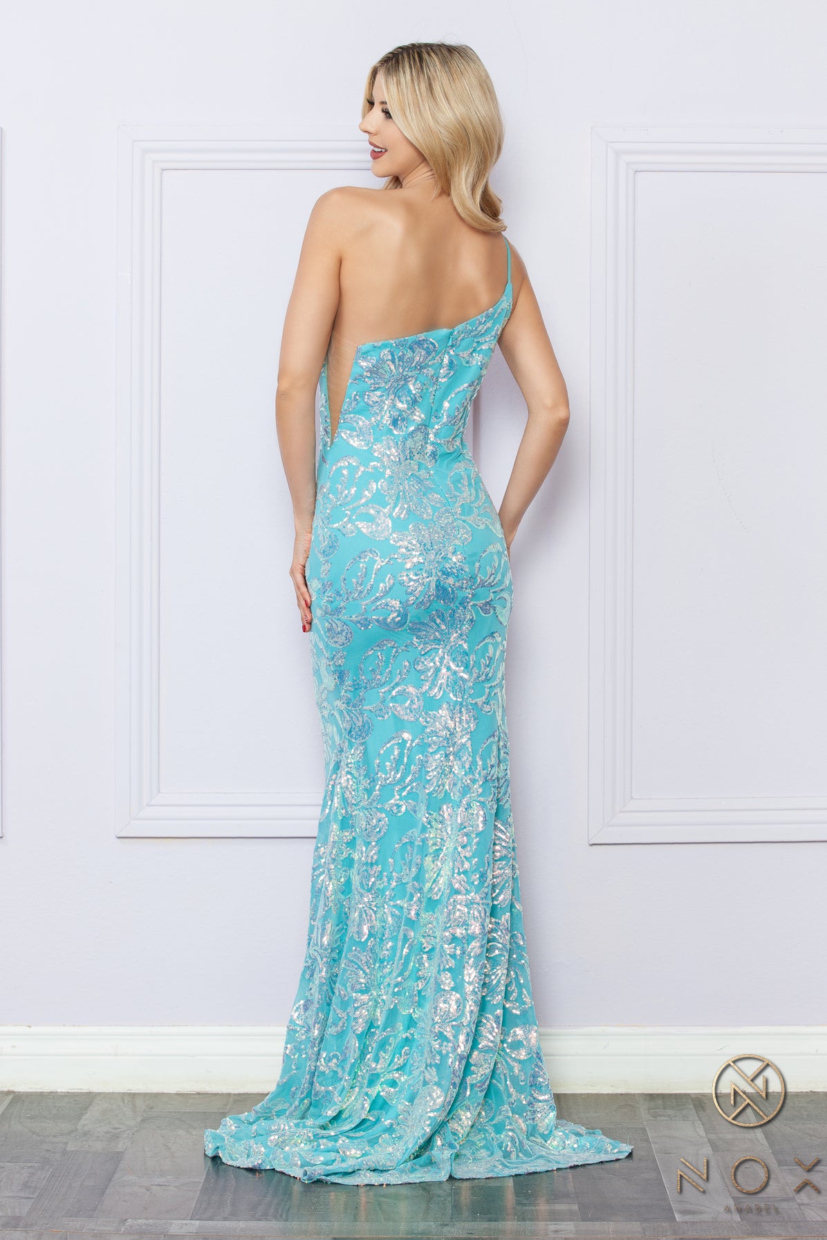 Prom Dresses Fitted Long Prom Sequins Dress Aqua Blue