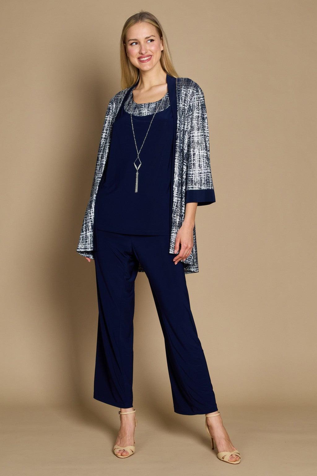 R&M Richards 2587W Metallic Printed Formal Pant Set