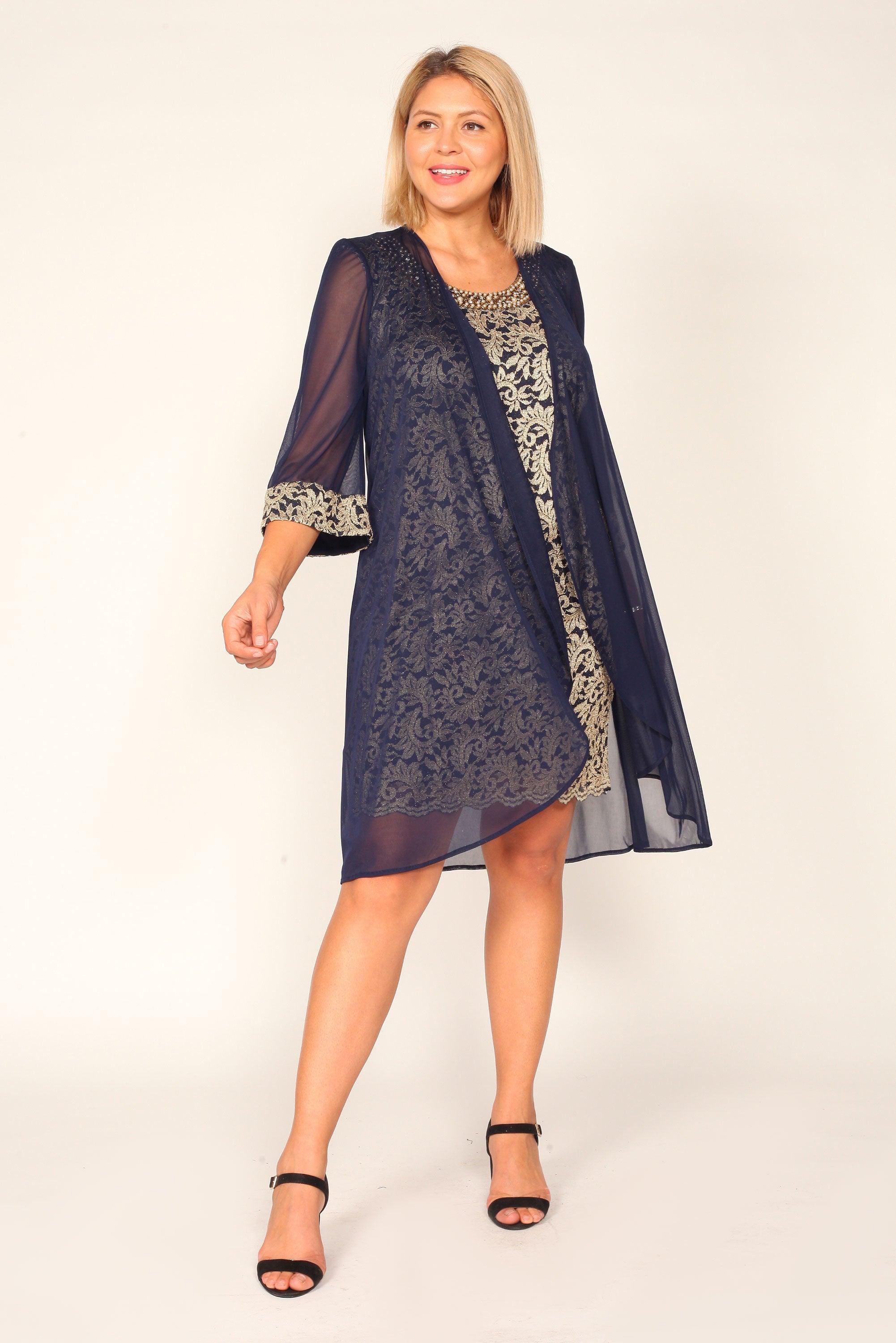 Navy/Gold R&M Richards 7312W Plus Size Short Jacket Dress for $69.99 ...