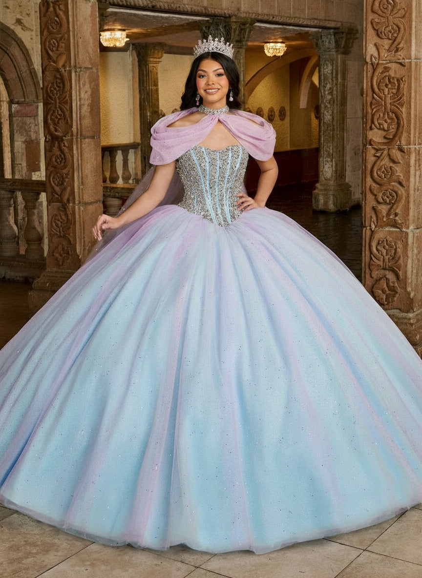 Quinceniera Dresses Long Beaded Quinceniera Ball Gown Lilac Light Blue