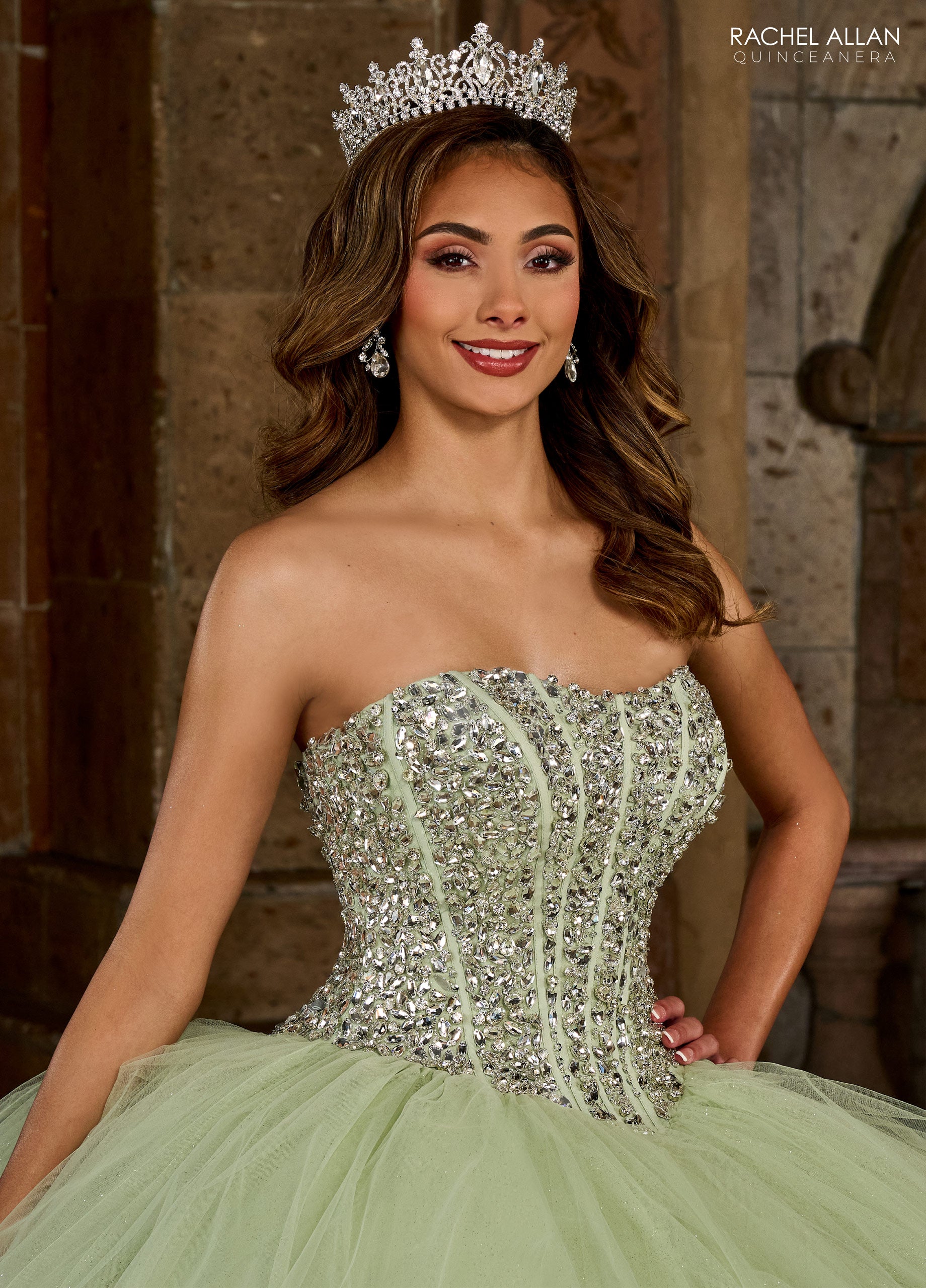 Quinceniera Dresses Long Beaded Quinceniera Ball Gown Sage