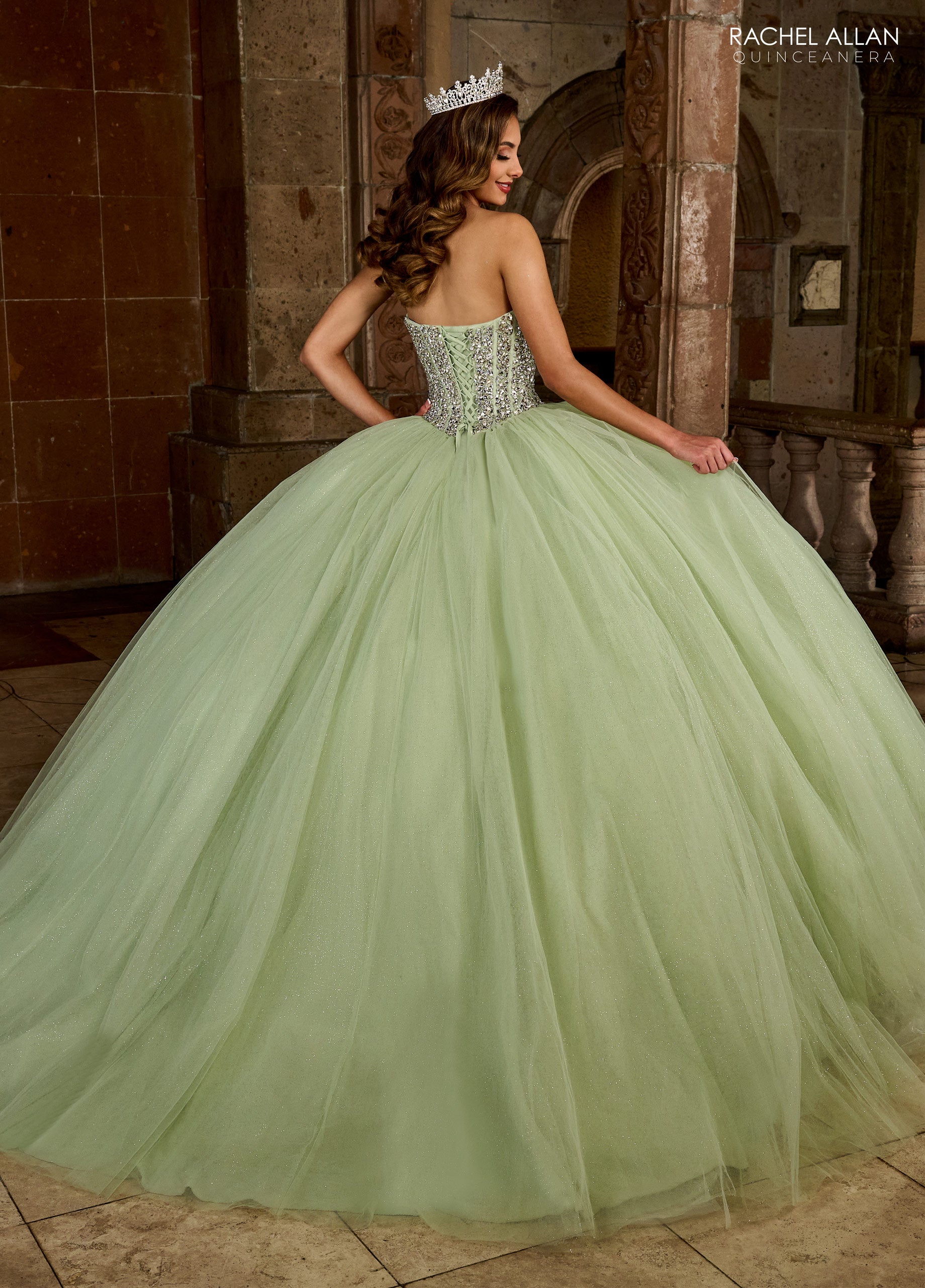 Quinceniera Dresses Long Beaded Quinceniera Ball Gown Sage