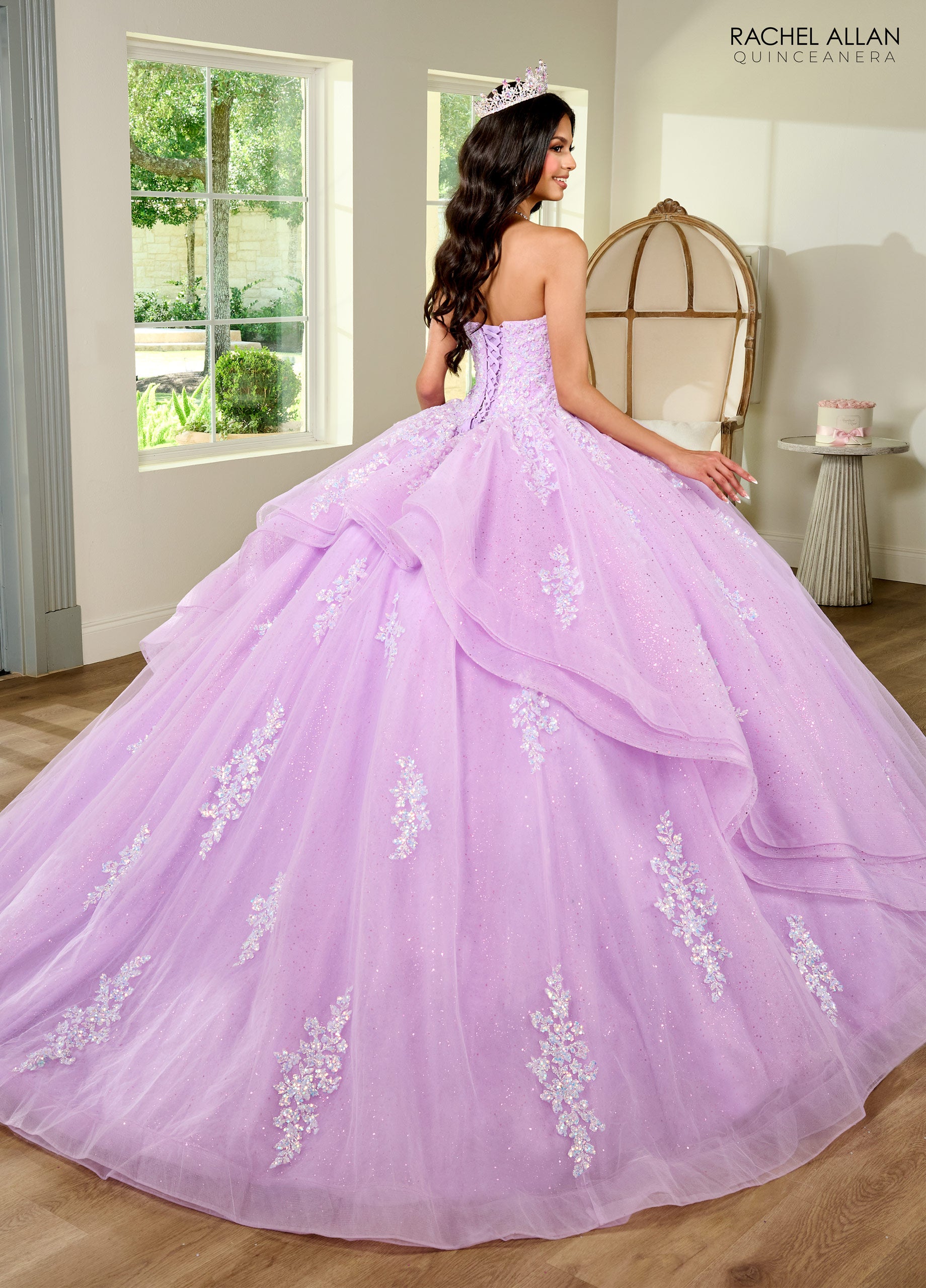 Quinceniera Dresses Detachable Long Sleeve Quinceniera Applique Ball Gown Lilac Iridescent