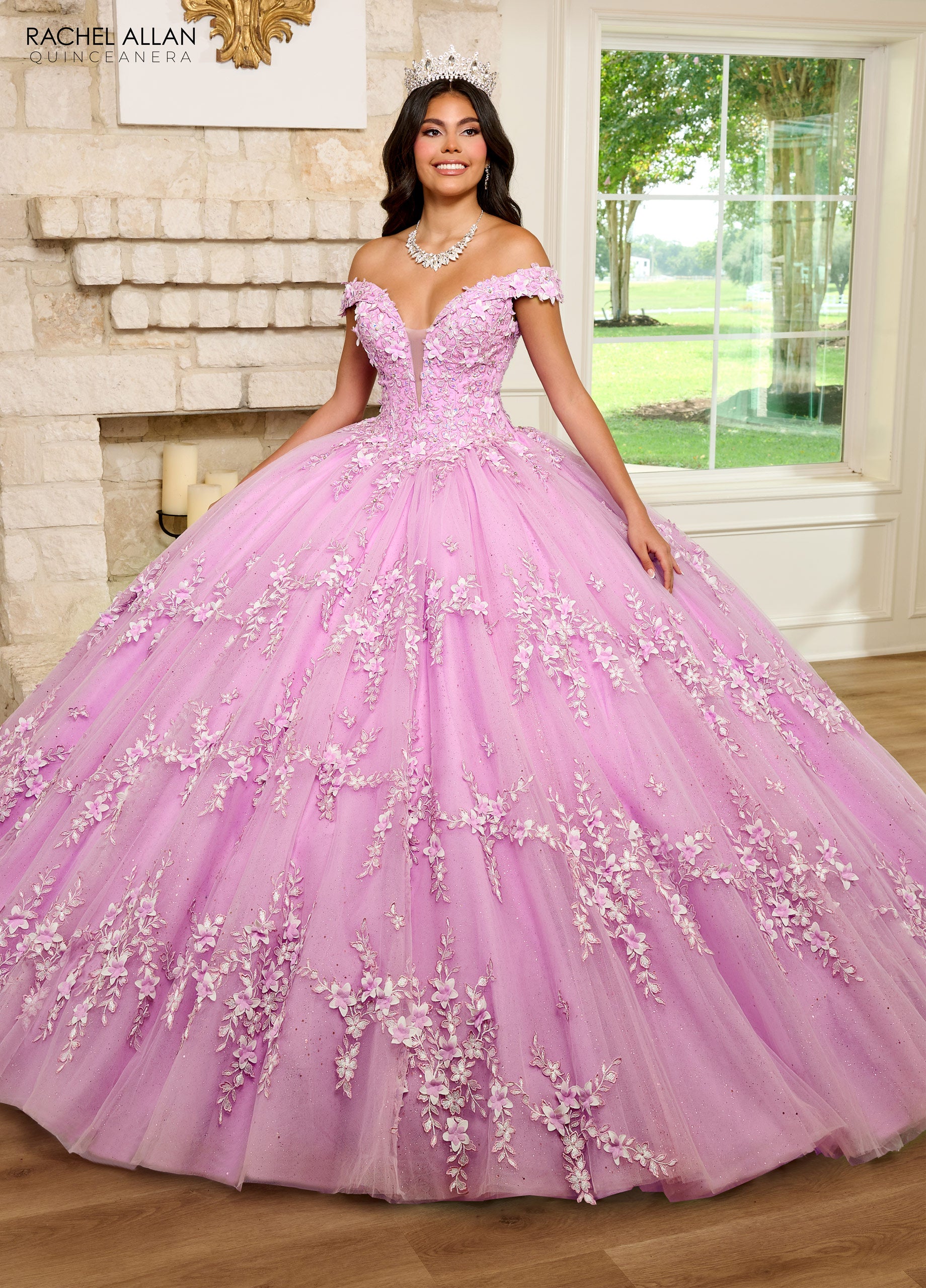 Quinceniera Dresses Long Quinceniera 3D Flowers Ball Gown Lilac
