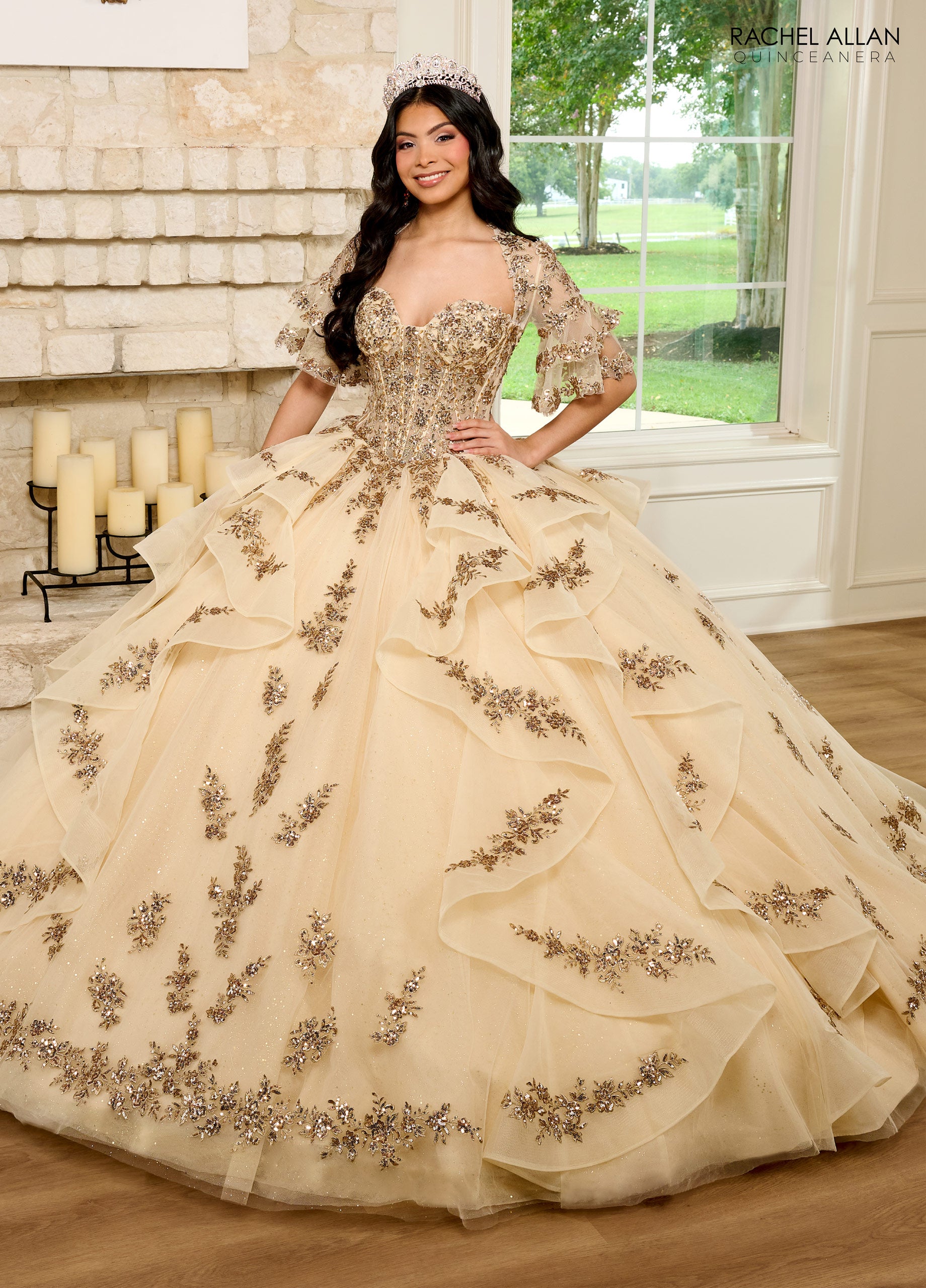 Quinceniera Dresses Quinceniera Detachable Jacket Long Ball Gown Champagne Rose Gold