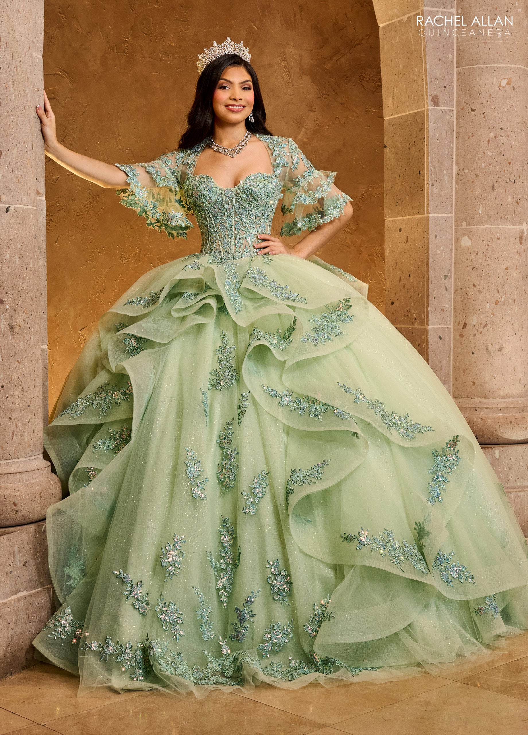 Quinceniera Dresses Quinceniera Detachable Jacket Long Ball Gown Sage