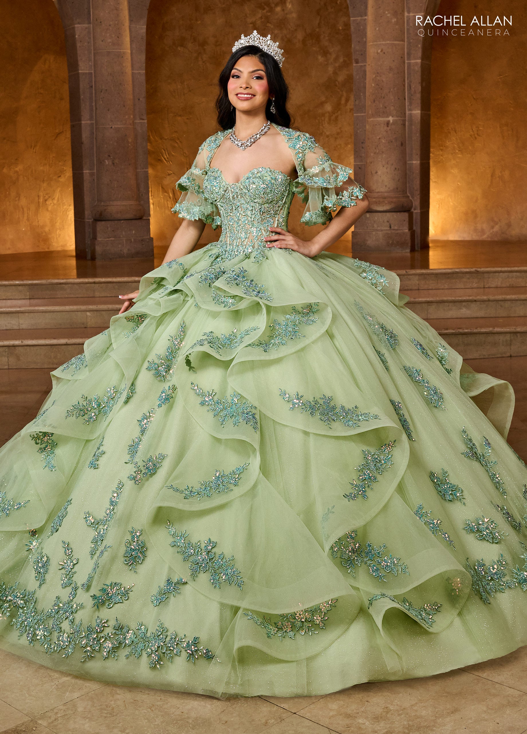 Quinceniera Dresses Quinceniera Detachable Jacket Long Ball Gown Sage