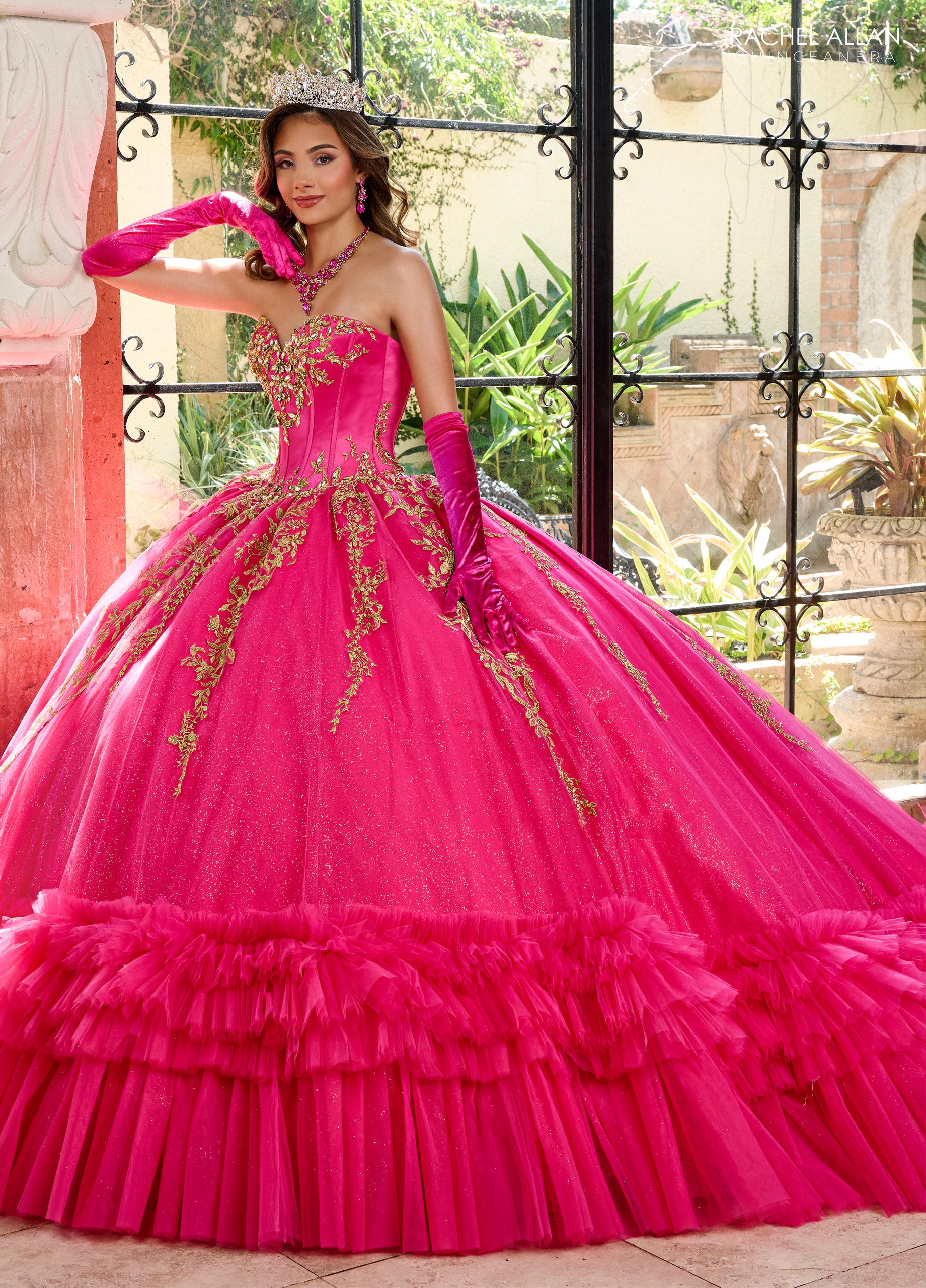 Quinceanera Dresses Long Quinceanera Ruffle Ball Gown Bright Pink