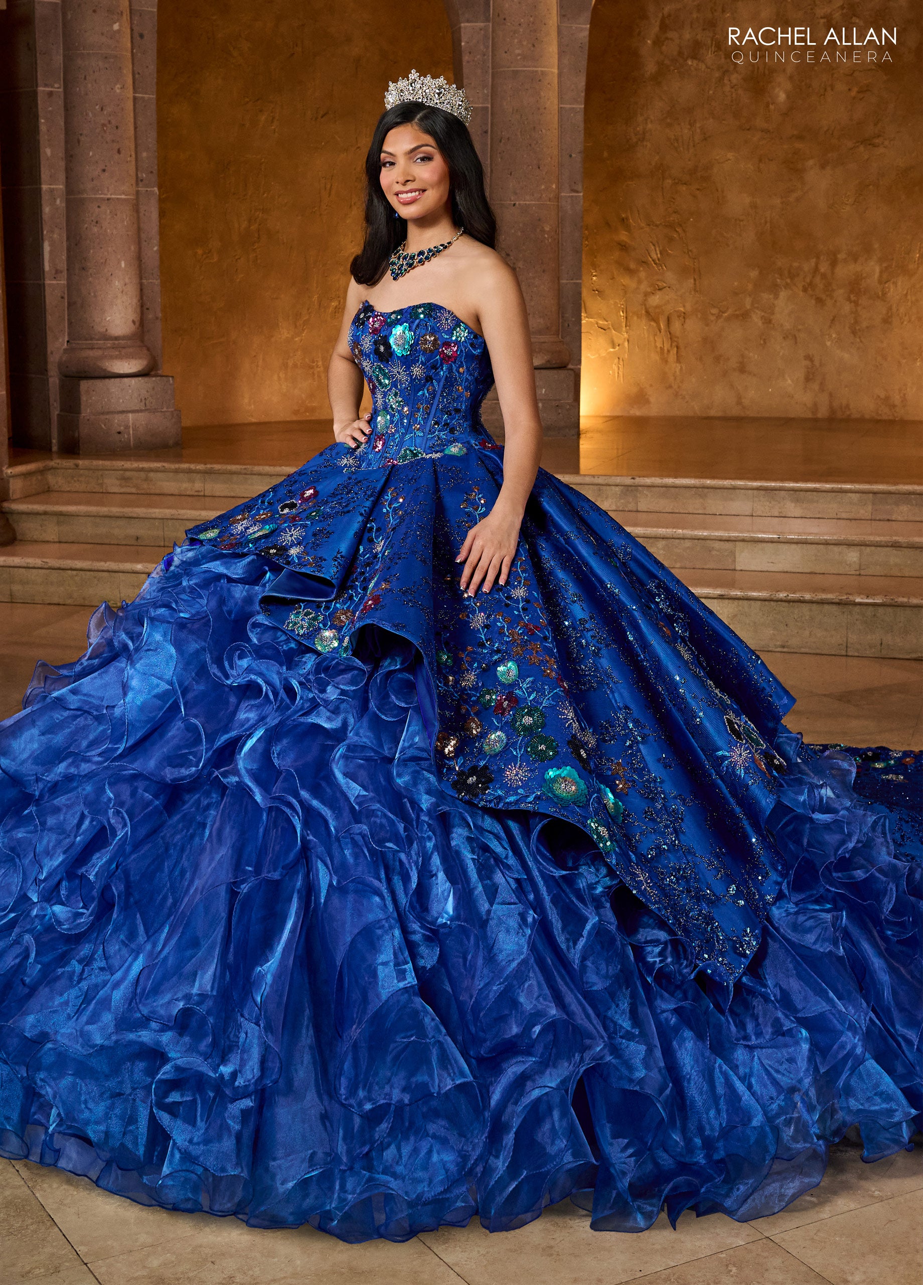 Emerald Multi Rachel Allan RQ5004 Ruffle Quinceanera Long Ball Gown for 1798.0 The Dress Outlet