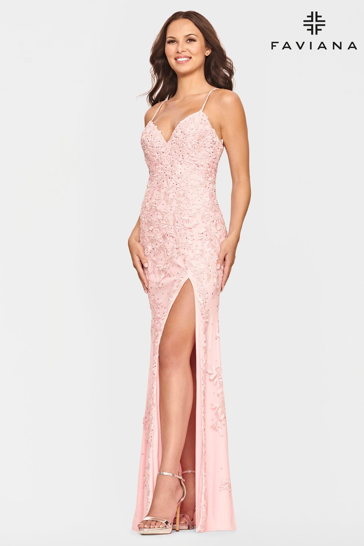 Faviana S10812 Long Formal Fitted Lace Prom Dress
