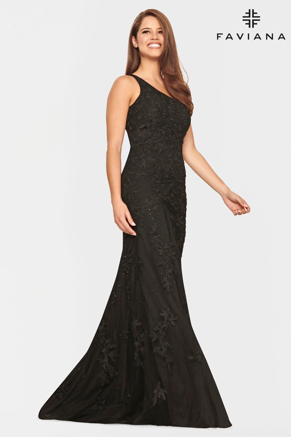 Faviana S10822 Long One Shoulder Mermaid Prom Gown