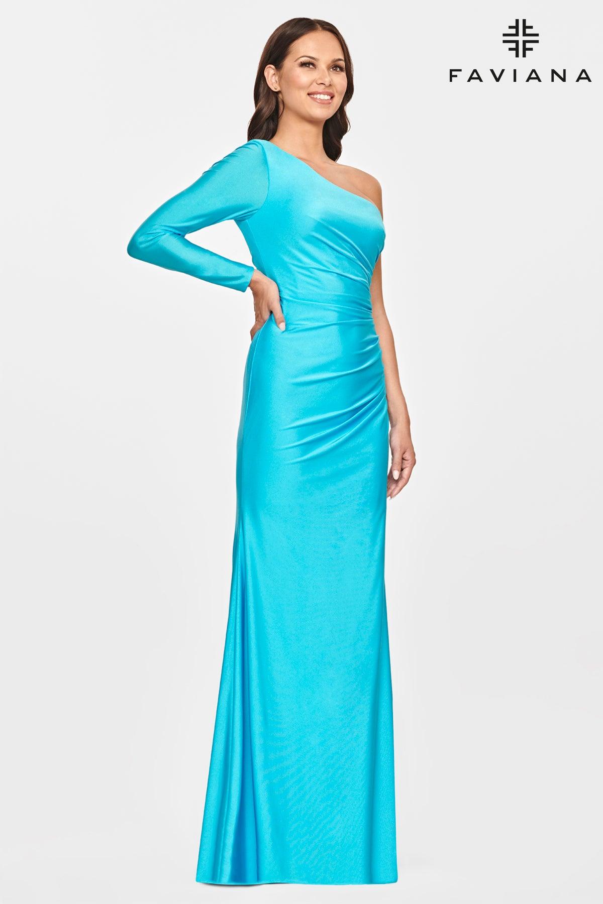 Faviana S10827 Long One Shoulder Prom Formal Gown