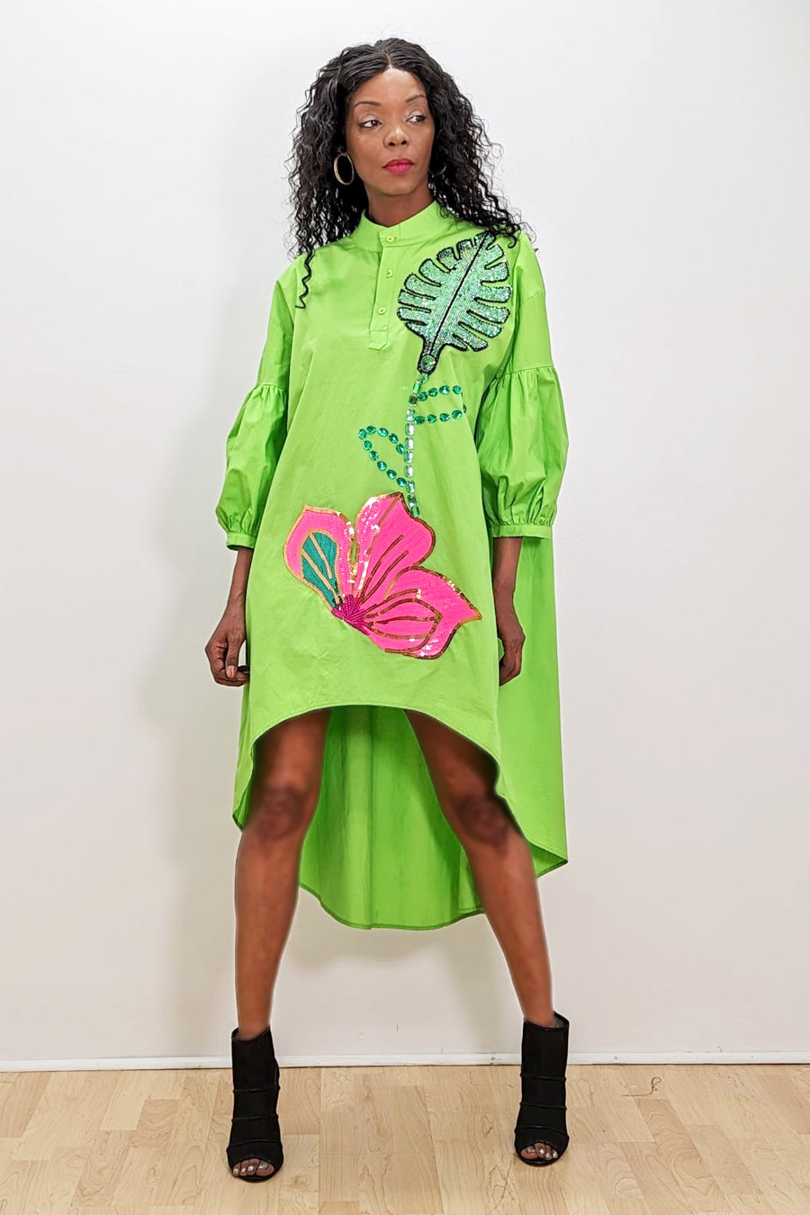 Cocktail Dresses Long Sleeve Sequin Hi Low Dress Green