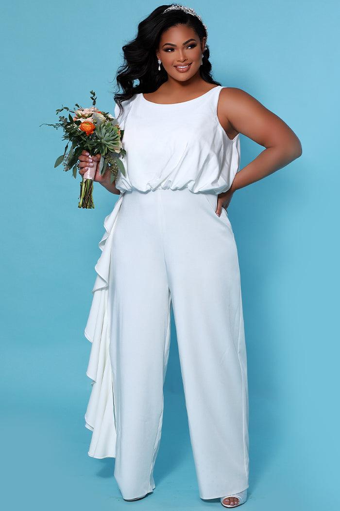 Ivory Sydneys Closet SC5244 Plus Size Bridal Wedding Jumpsuit
