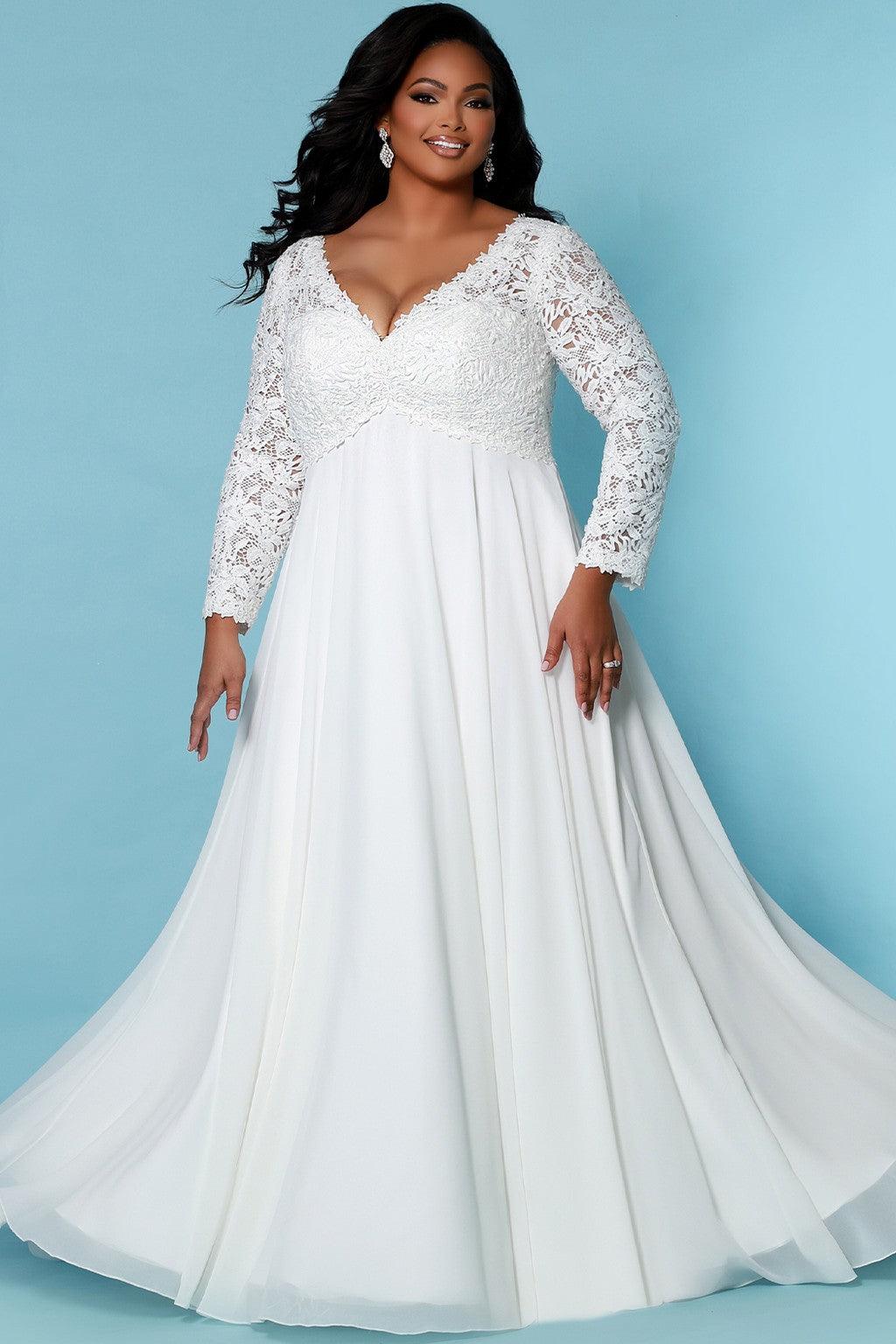 Ivory Sydneys Closet SC5276 Long Sleeve Lace Wedding Gown Formal