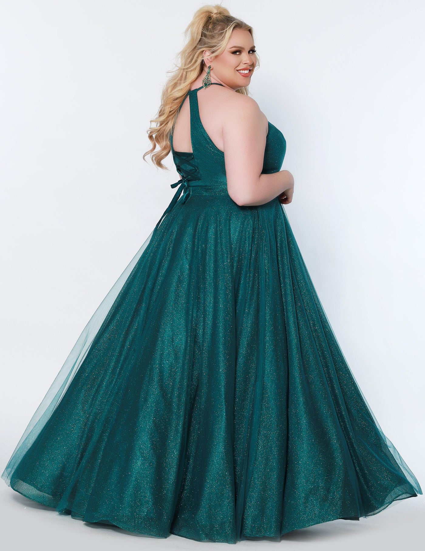 Plus Size Long Halter Prom Dress Evergreen