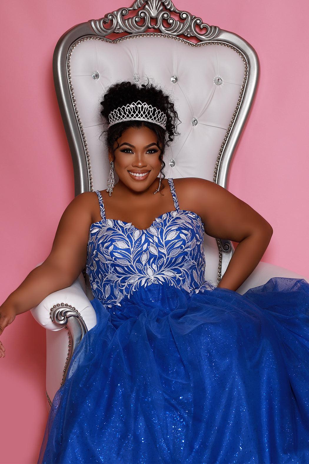 Long Plus Size Ball Gown Glitter Prom Dress Royal