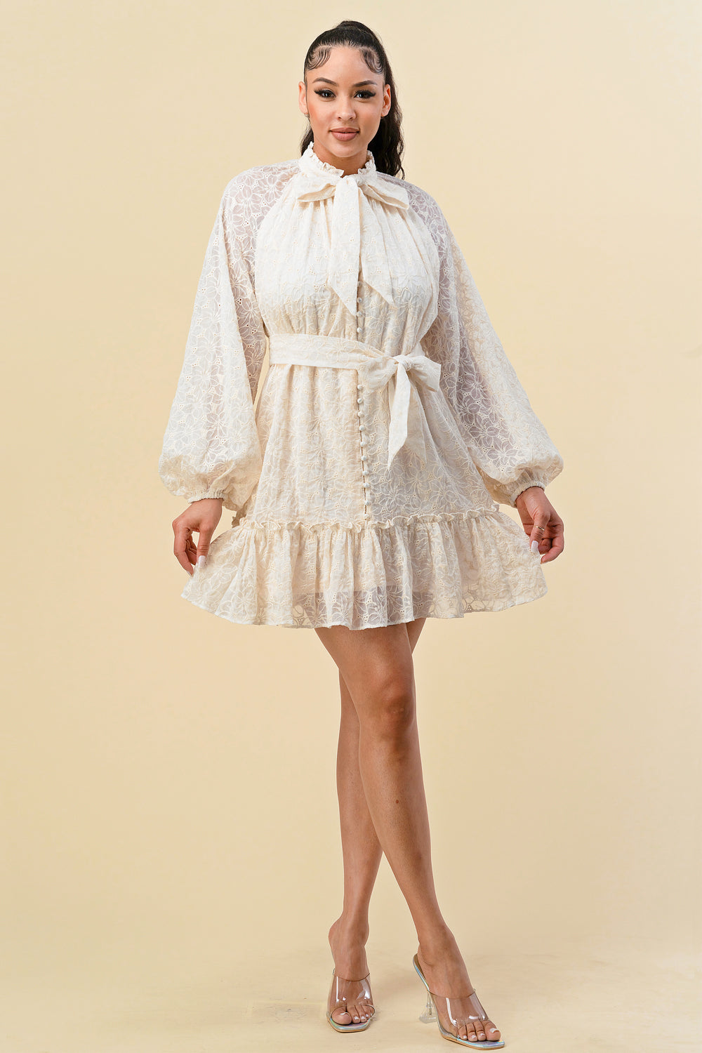 Long Sleeve Button Down Ruffle Dress for 67.99 The Dress Outlet