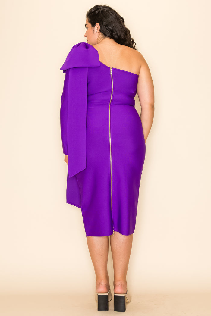 Cocktail Dresses Plus Size One Shoulder Fitted Midi Dress Deep Purple
