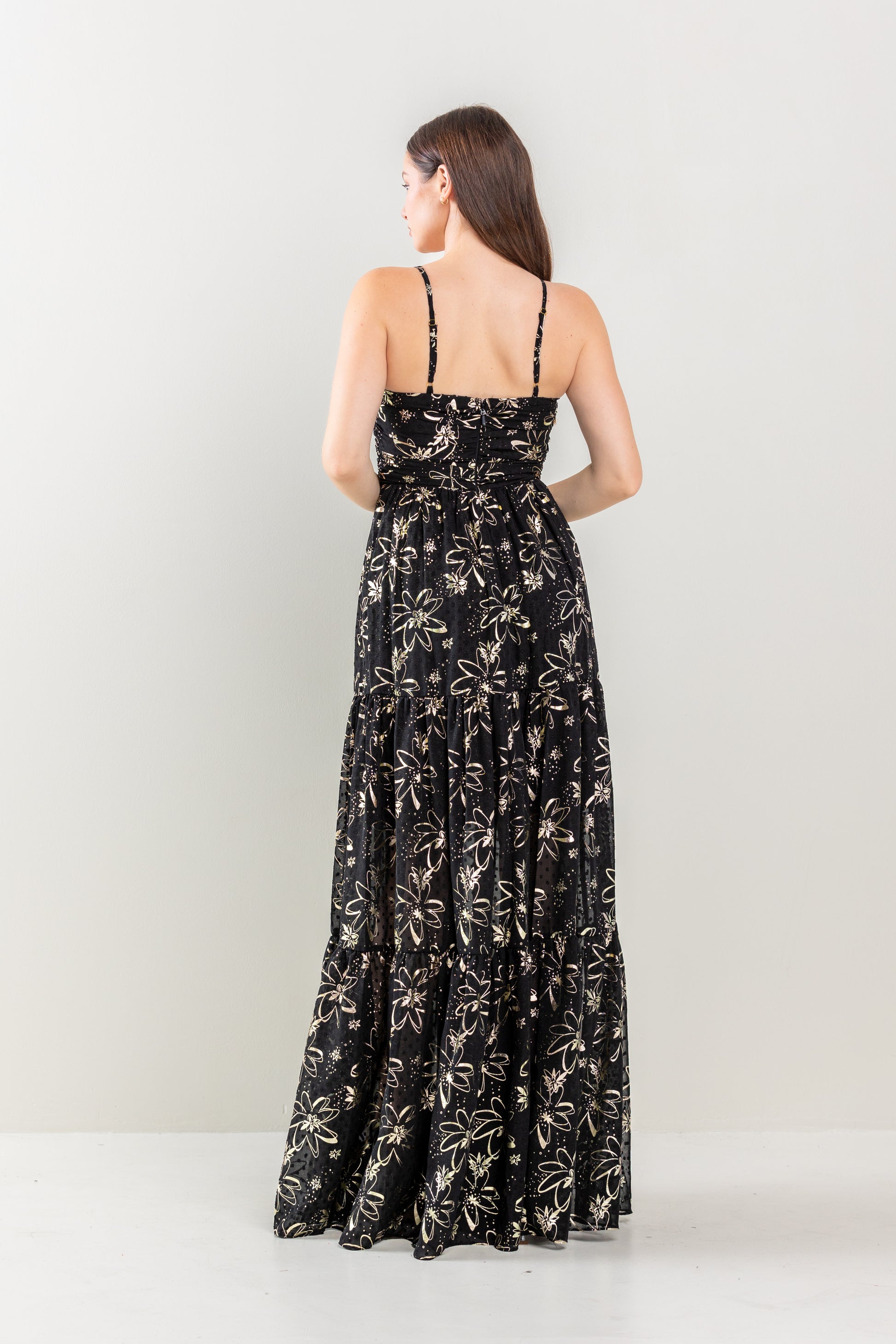 Long Floral Print Tiered Maxi Dress
