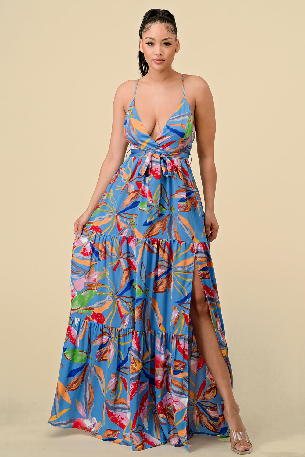 Formal Dresses Long Floral Printed Maxi Dress Blue Combo